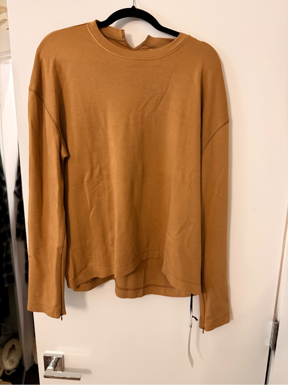 Relaxed Long Sleeve Crewneck Top in Camel